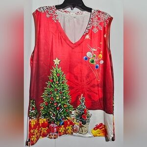 Womens Top Sleeveless RED  Polyester Christmas Size XL